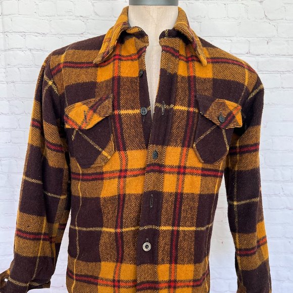 70's Sears- Put on Shop - Plaid Shirt Jacket -Sherpa Lined Coat - Size Medium - Picture 1 of 13